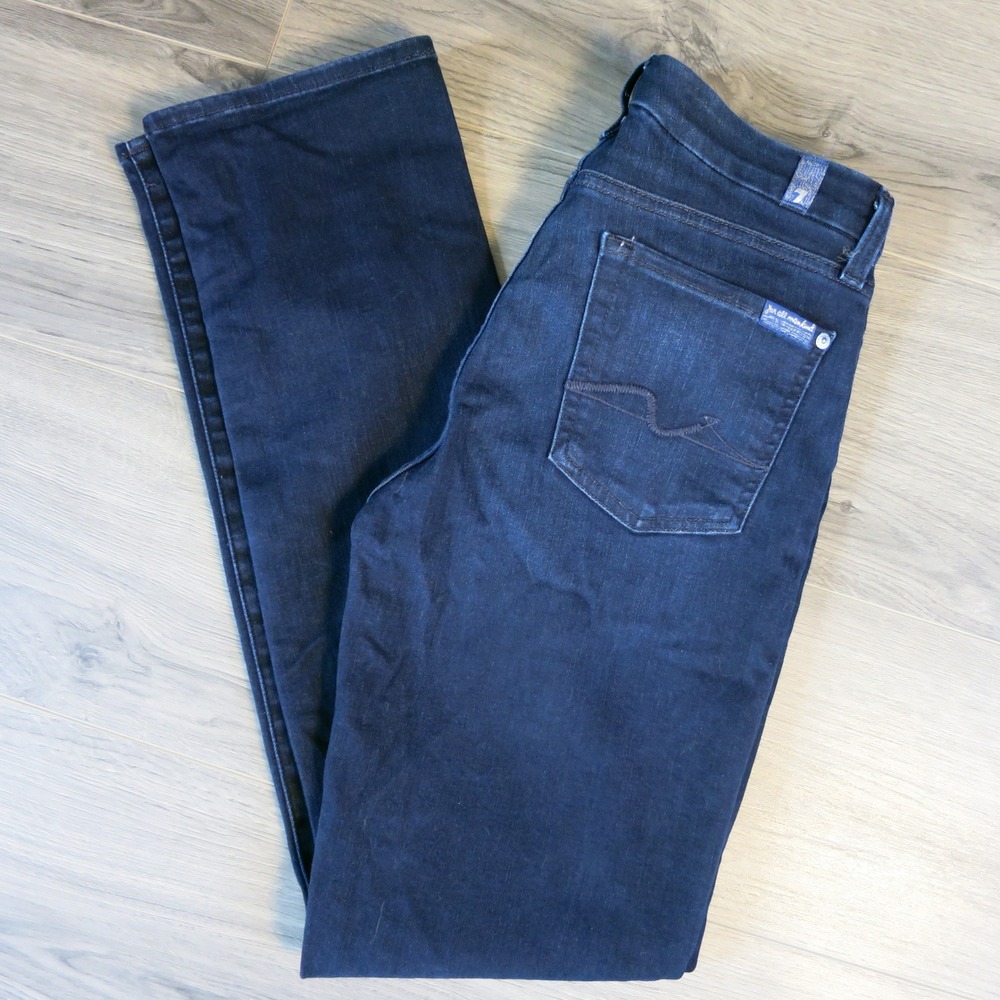7 For All Mankind Kimmie Straight Leg Jeans Dark Wash Blue Womens 30 Mid Rise